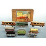 A small quantity of vintage tinplate O-gauge model railway, comprising 490 locomotive, Mettoy