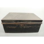A metal deed box with keys, 40 cm