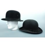 Two vintage riding bowler hats retailed by Leonard's of London, 16.5 x 20 cm, (sold as collectors'