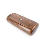 A 19th Century inlaid burr wood pocket snuff box, its interior lined in faux tortoiseshell, 9.5 cm