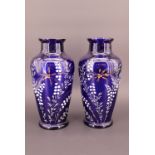 An antique pair of Bristol / cobalt blue glass vases, each of slender inverted baluster form, hand-