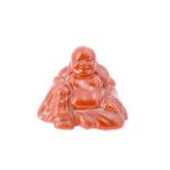 An antique Chinese red cinnabar lacquer figure of Budai, the "laughing Buddha", 3 cm
