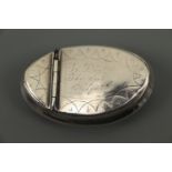 Victorian electroplate pocket snuff or tobacco box, bearing the engraved inscription "W Dixon, The