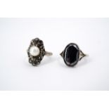 Two vintage dress rings, including a marcasite and faux pearl ring with yellow-metal and white-metal