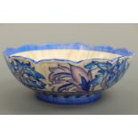 A Charlotte Rhead for Crown Ducal "Blue Peony" pattern footed fruit bowl, 26 cm