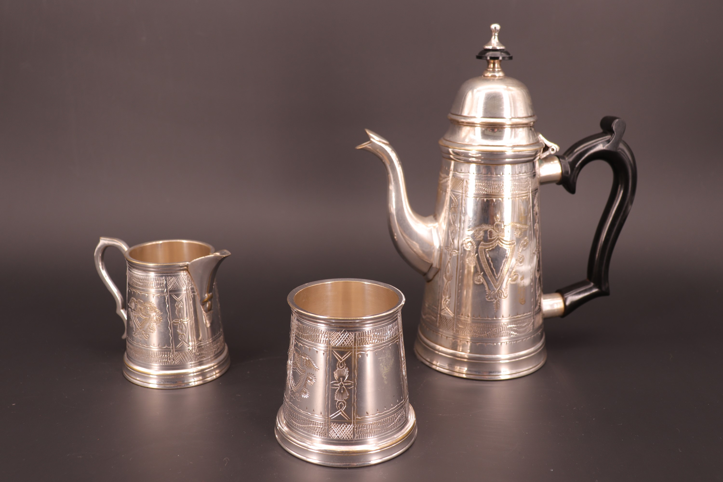 An electroplate reproduction early 18th Century style coffee set