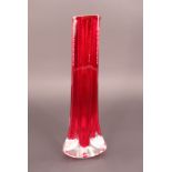 A Whitefriars cased cranberry glass solifleur vase, 24 cm