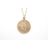 A 9ct gold St Christopher pendant on a fine belcher-link neck chain, tested as gold, chain 67 cm,