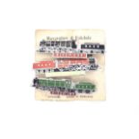 Three vintage "Minamel" enamelled railway badges depicting locomotives, 5 cm