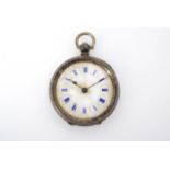 A Victorian white-metal cased fob watch, with white enamelled face and Roman numerals, 40.3g (a/f)