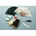 A quantity of costume accessories, including Victorian jet bead dress trimmings, bone and other hand