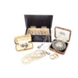 Victorian and later costume jewellery, including a silver brooch in the form of an anchor (a/f), a