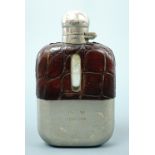 A 1940s 3/32 pint hip flask by James Dixon & Son of Sheffield, electroplate mounted with faux-