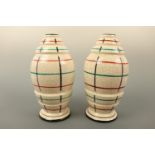 A vintage pair of decorative vases, of stepped ovoid form, crackle glazed and decorated with hand-