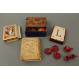 Vintage toys and games, including a miniature tea service, a boxed game of tiddlywinks and further