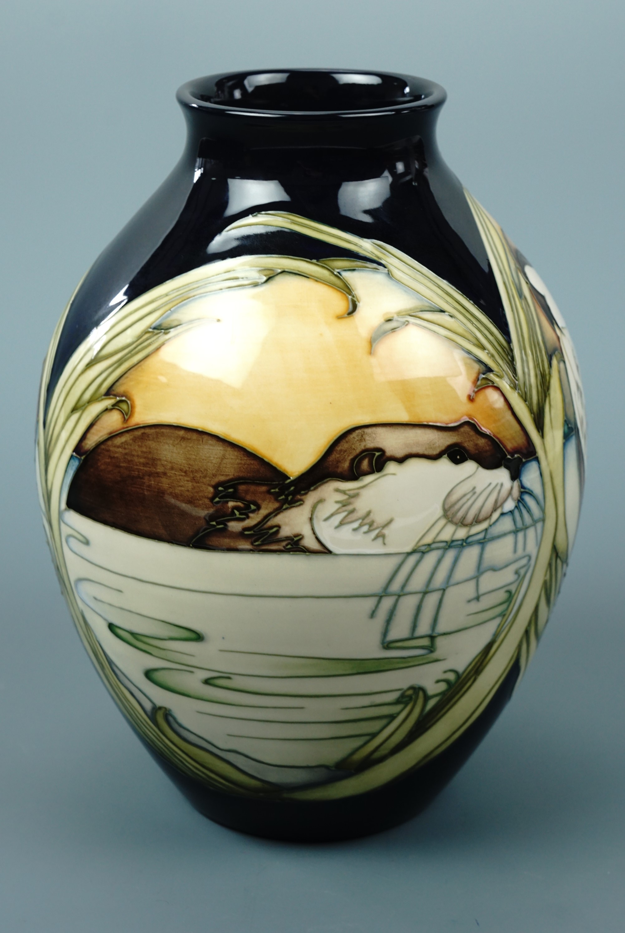 A contemporary Moorcroft limited edition shouldered vase, the decoration depicting otters, signed - Image 3 of 4
