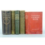 A collection of five Mrs Beeton's cookery and household management books, including "Mrs Beeton's