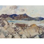 Robert Rule (1892-1964), "Ebb Tide, Auchencairn", bold lake view with rocks to the fore,
