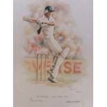 The Batsman signed David Gower print, 46 × 59 cm, together with a Dennis Lillee signed print, 37 ×