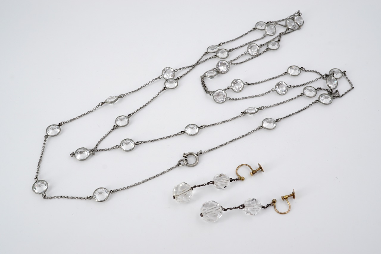 A vintage sautoir necklace, the fine belcher link chain interspersed with bezel-set paste stones, - Image 2 of 2