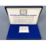 A cased 1977 silver jubilee Post Office official commemorative silver stamp, 73 g