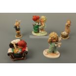 Five Hummel figurines, (Wash Day and Cuddle a/f)