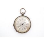 A late Victorian white metal pocket or fob watch, having a Swiss key-wound movement with engraved