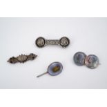 Antique and other white metal brooches (tested as silver), including a Victorian coin brooch, a