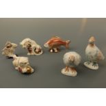 Two Mason's Mandalay animal figurines; two grouse, a Royal Crown Derby fish paperweight (a/f) and