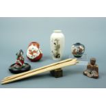 Japanese and Chinese ceramics, a figure of Buddha, brass seals, chopsticks etc.