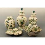Six items of Mason's chartreuse ware including two ginger jars, a bowl, two lidded jars etc. , (free