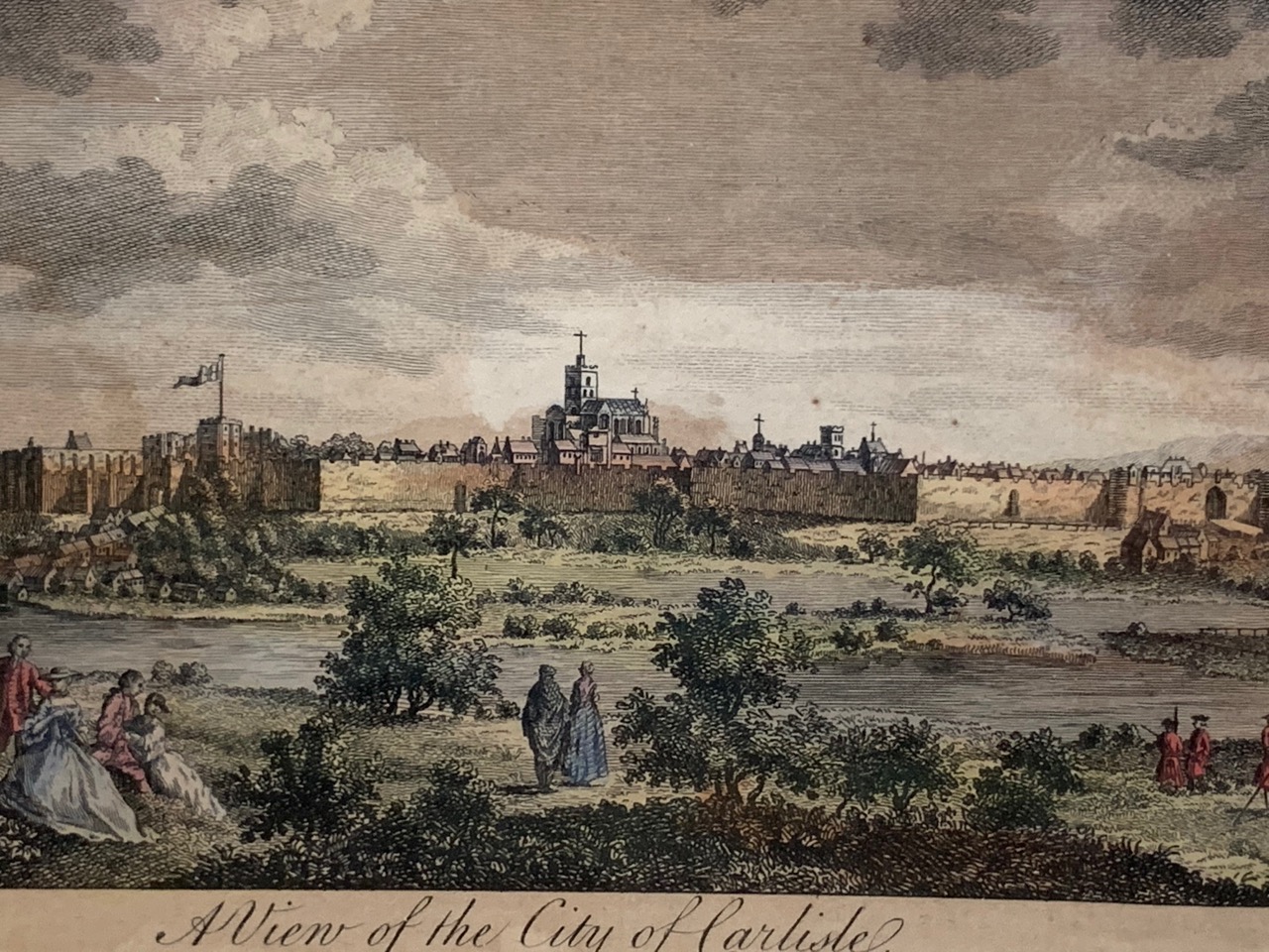 An antique engraving "A View of the City of Carlisle", originally published in The Modern