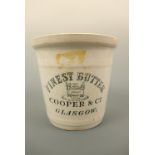 A Victorian Copper & Co of Glasgow transfer-printed earthenware butter pale and lid, 15 cm, (lid has