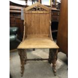 A Victorian oak fret-work back stool / hall chair, 98 cm