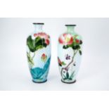 A pair of early 20th Century Japanese ginbari cloisonne enamelled vases, 15 cm, (a/f)