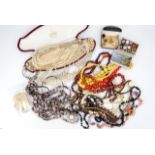 A quantity of vintage costume jewellery including a Lotus pearl box and a quantity of costume