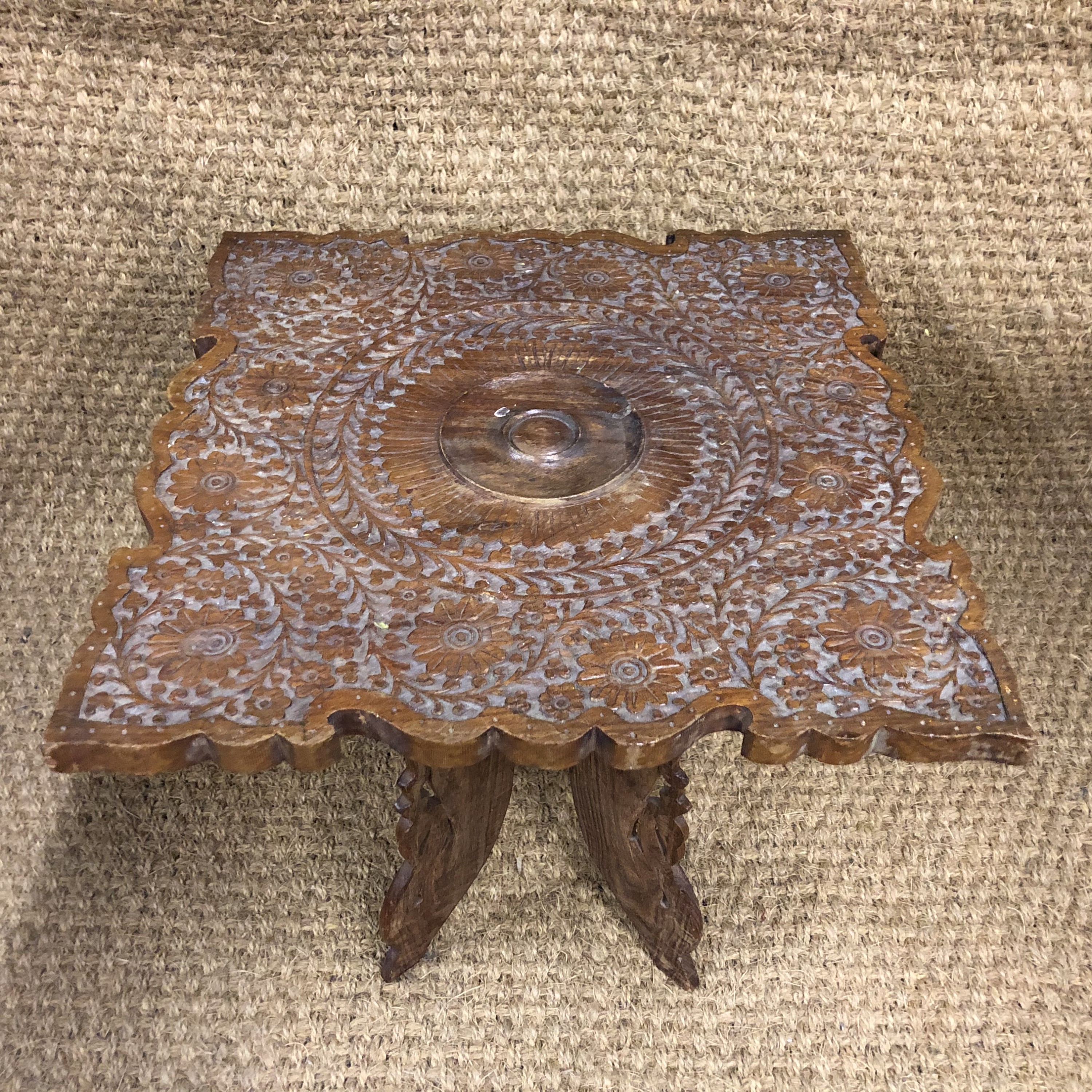 A South Asian carved hardwood folding table / stand - Image 2 of 2