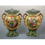 A pair of vases depicting farmyard scenes, 33 cm high