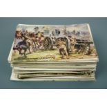 A quantity of Great War postcards including painted depictions of the War