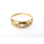 An antique 15ct gold, opal and old-cut diamond dress ring, the face gypsy set in an alternating