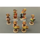 Six Hummel figurines including "Birthday Treat", tallest 14 cm (free of damage)