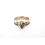 A Victorian yellow metal and seed pearl mourning ring, engraved "In memory of Fanny Openshaw, Obit