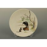 A late 19th / early 20th Century hand-enamelled plate entitled verso "Raven, Gazelle, Tortoise and