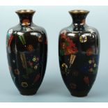 A pair of Japanese cloisonne enamelled vases, of shouldered and lobed ovoid form, each decorated