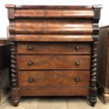 A Victorian mahogany Scotch chest, 122 cm x 57 cm x 140 cm, (a/f)