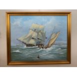 B*** Gregg (20th Century), A large scale seascape with sailing vessel and supply boat, oil on