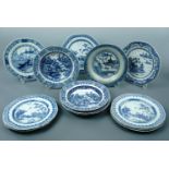 A large quantity of 18th Century Chinese Export blue and white plates (largely a/f)