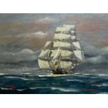 Capt. G*** Young (20th Century), "Lightning", atmospheric study of a sailing ship at full mast,