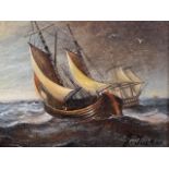 J*** Tucker (20th Century), An atmospheric marine painting depicting sailing boats navigating choppy