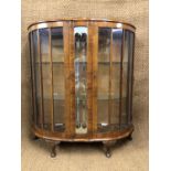 A George V / George VI glazed walnut bow-fronted display cabinet, 114 cm x 121 cm high